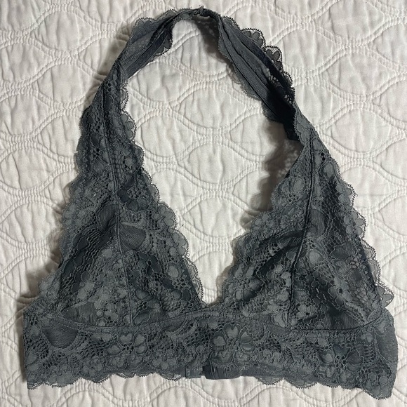 FREE PEOPLE- Lace Halter Bralette in Grey - Picture 3 of 5